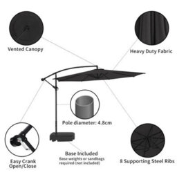 Living And Home 3M Large Rotatable Garden Sun Shade Cantilever Parasol Patio Hanging Banana Umbrella Crank Tilt With 60L Fillable Base, Black - thumbnail 4
