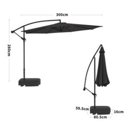 Living And Home 3M Large Rotatable Garden Sun Shade Cantilever Parasol Patio Hanging Banana Umbrella Crank Tilt With 60L Fillable Base, Black - thumbnail 5