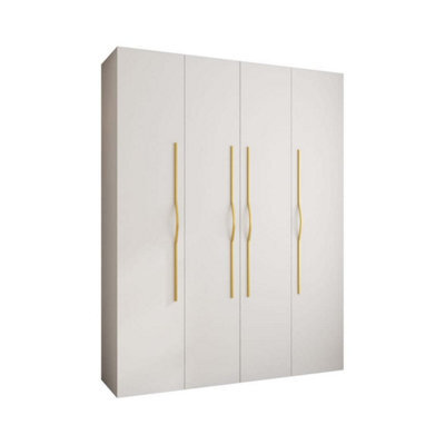 Arte Stylish White Como Ii Hinged Door Wardrobe H2460mm W1900mm D500mm, Four Doors, Sixteen Shelves, Two Hanging Rails, Gold Handles - image 1
