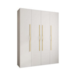 Arte Stylish White Como Ii Hinged Door Wardrobe H2460mm W1900mm D500mm, Four Doors, Sixteen Shelves, Two Hanging Rails, Gold Handles - thumbnail 1