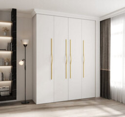 Arte Stylish White Como Ii Hinged Door Wardrobe H2460mm W1900mm D500mm, Four Doors, Sixteen Shelves, Two Hanging Rails, Gold Handles - thumbnail 2