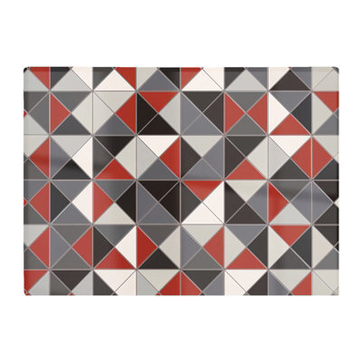 Warren Reed Designer Grey Red Triangle Geometric Glass Chopping Board - image 1