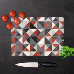 Warren Reed Designer Grey Red Triangle Geometric Glass Chopping Board - thumbnail 3