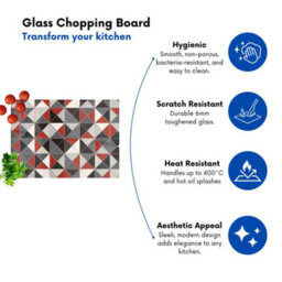 Warren Reed Designer Grey Red Triangle Geometric Glass Chopping Board - thumbnail 2