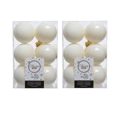 Decoris 2 X 12 Wool White Christmas Baubles 6Cm Shatterproof Tree Ornaments Shiny Matt - image 1