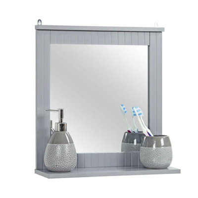 Hanging Vanity Mirror - Wall Mounted Mirror - Wood Rectangular Frame - Attractive Storage Shelf - Space-Saving - image 1