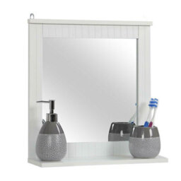 Hanging Vanity Mirror - Wall Mounted Mirror - Wood Rectangular Frame - Attractive Storage Shelf - Space-Saving - thumbnail 2
