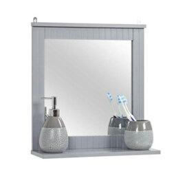 Hanging Vanity Mirror - Wall Mounted Mirror - Wood Rectangular Frame - Attractive Storage Shelf - Space-Saving