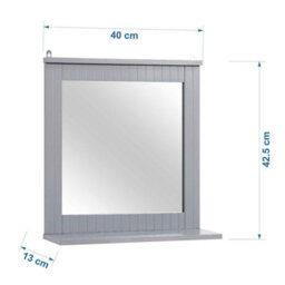 Hanging Vanity Mirror - Wall Mounted Mirror - Wood Rectangular Frame - Attractive Storage Shelf - Space-Saving - thumbnail 6