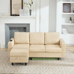 Matteo 3 Seater L-Shaped Corner Sofa With Usb, Storage & Led Lighting - Beige - thumbnail 8