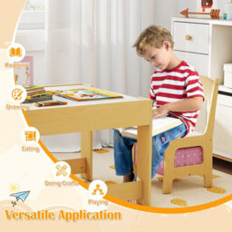 Costway 3-In-1 Activity Table Multipurpose Children Table And Chair Set-Natural - thumbnail 6
