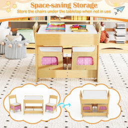 Costway 3-In-1 Activity Table Multipurpose Children Table And Chair Set-Natural - thumbnail 8