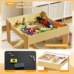 Costway 3-In-1 Activity Table Multipurpose Children Table And Chair Set-Natural - thumbnail 5