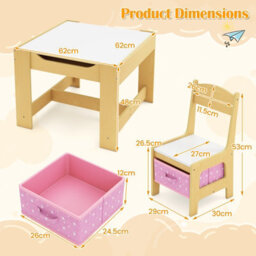 Costway 3-In-1 Activity Table Multipurpose Children Table And Chair Set-Natural - thumbnail 2