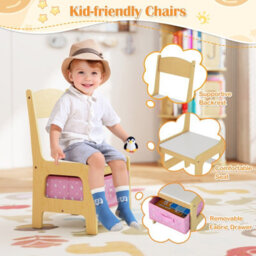 Costway 3-In-1 Activity Table Multipurpose Children Table And Chair Set-Natural - thumbnail 7