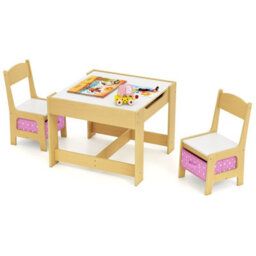 Costway 3-In-1 Activity Table Multipurpose Children Table And Chair Set-Natural - thumbnail 1