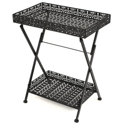 Berkfield Folding Tea Table Vintage Style Metal 58X35X72 Cm Black - image 1