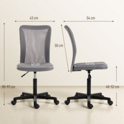 Grey Armless Desk Chair Height Adjustable Mesh Office Chair With 5 Wheels - thumbnail 2