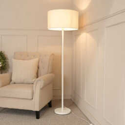 Valuelights Charles White Floor Lamp With Drum Shade And Bulb - thumbnail 1