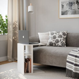 Urbn-Living Urbnliving 51Cm Height White C-Shape Side Wooden End Coffee Bedside Nightstand Laptop Table - thumbnail 2