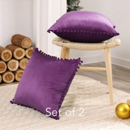 Deconovo 2 Set Poms Crushed Velvet Cushion Covers 50Cm X 50Cm Pillowcases For Sofa With Invisible Zipper 20X20 Inches Grape Purple - thumbnail 4