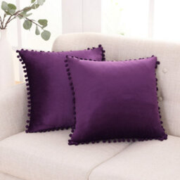 Deconovo 2 Set Poms Crushed Velvet Cushion Covers 50Cm X 50Cm Pillowcases For Sofa With Invisible Zipper 20X20 Inches Grape Purple - thumbnail 3