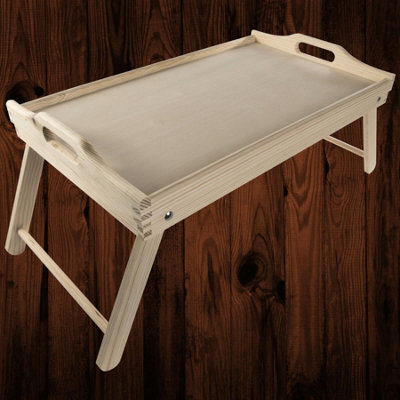 Woodeedoo Wooden Bed Serving Tray With Folding Legs Handles And Laptop Stand Rectangular Unfinished Pine Table 50 X 30 X 27 Cm - image 1