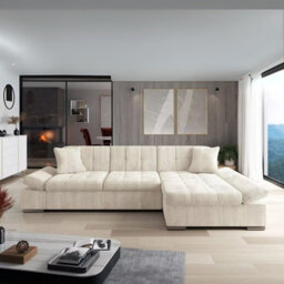 Malwi Right Hand Corner Sofa Bed With Storage Modern Cream Corduroy Design With Pullout  Guest Bed - thumbnail 2