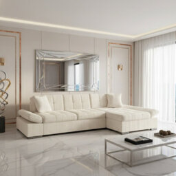 Malwi Right Hand Corner Sofa Bed With Storage Modern Cream Corduroy Design With Pullout  Guest Bed - thumbnail 1