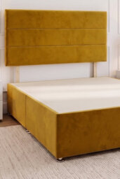 Knight Sleep York Mustard Plush 6Ft Divan Bed Frame No Drawers With Upholstered Headboard - Super King - thumbnail 2