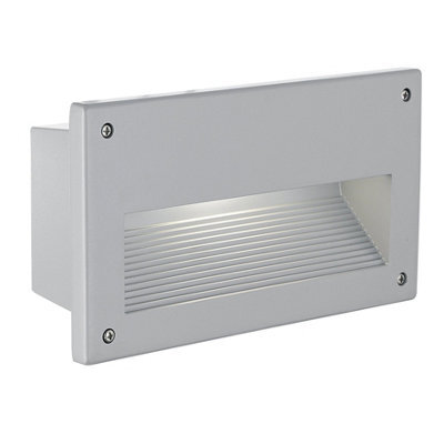 Stylish Ip44 Recessed Outdoor Wall Light In Silver Cast Aluminium With E14 Bulb - image 1