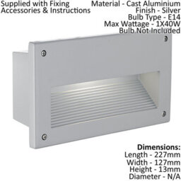 Stylish Ip44 Recessed Outdoor Wall Light In Silver Cast Aluminium With E14 Bulb - thumbnail 2