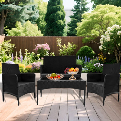 Alivio 4 Piece Rattan Furniture Set With Coffee Table For Indoor Outdoor Patio (Black) - image 1
