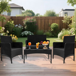 Alivio 4 Piece Rattan Furniture Set With Coffee Table For Indoor Outdoor Patio (Black) - thumbnail 7