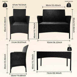 Alivio 4 Piece Rattan Furniture Set With Coffee Table For Indoor Outdoor Patio (Black) - thumbnail 5