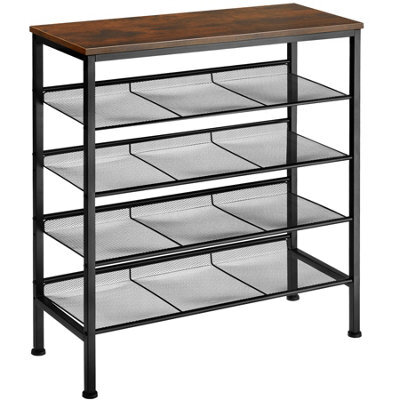 Tectake Shoe Rack Bournemouth - Surface Shelf And 4 Grid Shelves, Industrial Style -  - Industrial Wood Dark, Rustic - image 1