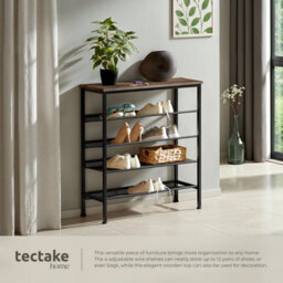 Tectake Shoe Rack Bournemouth - Surface Shelf And 4 Grid Shelves, Industrial Style -  - Industrial Wood Dark, Rustic - thumbnail 4