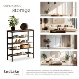 Tectake Shoe Rack Bournemouth - Surface Shelf And 4 Grid Shelves, Industrial Style -  - Industrial Wood Dark, Rustic - thumbnail 7