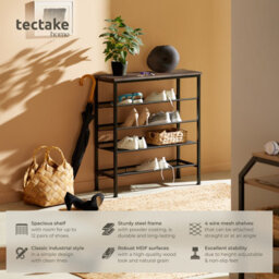 Tectake Shoe Rack Bournemouth - Surface Shelf And 4 Grid Shelves, Industrial Style -  - Industrial Wood Dark, Rustic - thumbnail 2