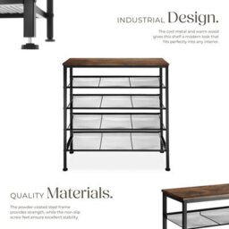 Tectake Shoe Rack Bournemouth - Surface Shelf And 4 Grid Shelves, Industrial Style -  - Industrial Wood Dark, Rustic - thumbnail 3