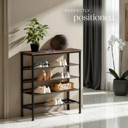 Tectake Shoe Rack Bournemouth - Surface Shelf And 4 Grid Shelves, Industrial Style -  - Industrial Wood Dark, Rustic - thumbnail 8