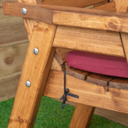 Samuel Alexander Hand Made 6 Seater Rustic Wooden Garden Furniture Set. Table, Bench, Chairs & Burgundy Cushions - thumbnail 4