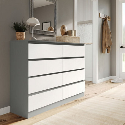 Urbn-Living Urbnliving 120Cm Wide Grey Wooden Chest Of White 8 Drawers Bedroom Furniture Storage Bedside Modern Cabinet - image 1