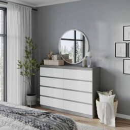 Urbn-Living Urbnliving 120Cm Wide Grey Wooden Chest Of White 8 Drawers Bedroom Furniture Storage Bedside Modern Cabinet - thumbnail 4