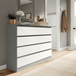 Urbn-Living Urbnliving 120Cm Wide Grey Wooden Chest Of White 8 Drawers Bedroom Furniture Storage Bedside Modern Cabinet - thumbnail 1