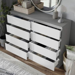 Urbn-Living Urbnliving 120Cm Wide Grey Wooden Chest Of White 8 Drawers Bedroom Furniture Storage Bedside Modern Cabinet - thumbnail 2