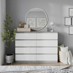 Urbn-Living Urbnliving 120Cm Wide Grey Wooden Chest Of White 8 Drawers Bedroom Furniture Storage Bedside Modern Cabinet - thumbnail 3
