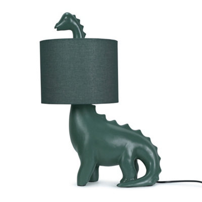 Valuelights Kids Green Dinosaur Bedside Table Lamp With Drum Fabric Shade - image 1