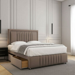 REGIONAL FURNISHINGS Mink Plush Velvet Upholstered Divan Bed Set 24Inch Headboard & Footboard & Mattress No Drawers In 3Ft 4Ft 4Ft6 5Ft 6Ft Sizes - thumbnail 1