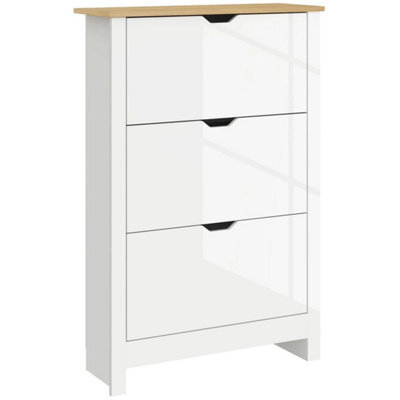 18-Shoe Storage Cabinet 6 Shelves 3 Drawers Tabletop High Gloss White - image 1